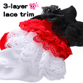 thumbnail image 3 of Baby Girls Lace Socks with Ruffle,Cotton Ankle Frilly Dress Socks for Newborn Infant Toddler Kids, Eyelet Double Lace Turn Cuff Spring Summer Thin Socks, 3 of 8