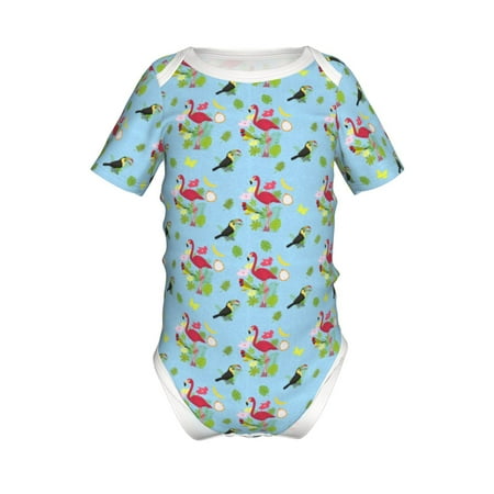 

Adobk Flamingos And Tropical Plants Print Baby Climbing Clothes Jumpsuit Rompers Classic Rompers Child Short sleeve Bodysuits-12 Months