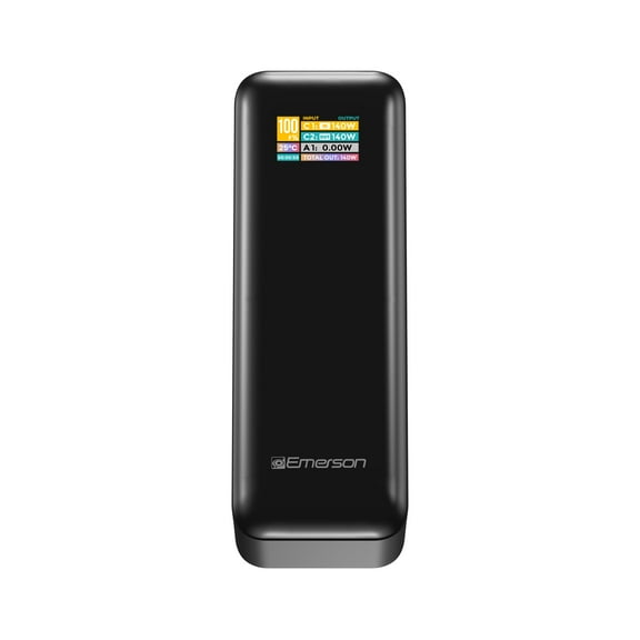 Emerson Power Bank 27,000mAh with PD 140W and Intelligent Digital TFT Display, Black - PB2712B