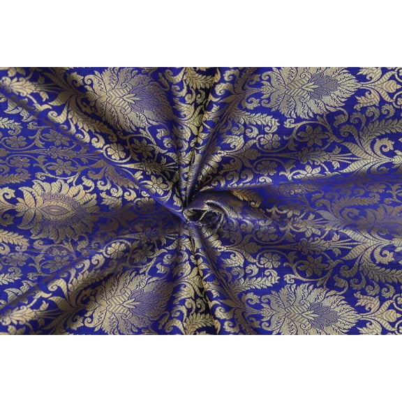 TRILOKI Blue Banarasi Blended Silk Brocade Banarasi Blended Silk Brocade DIY Arts & Crafts, Sewing, Wedding Dress, Crafts, Inches 44 By The Yard