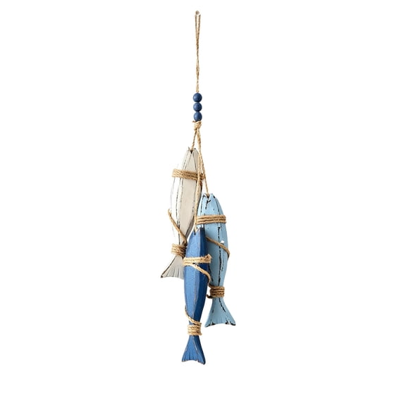 Wooden Fish Hanging Ornament, Coastal Beach Style Rope Decor for Home, Cafe, Restaurant, Bathroom, Ocean Theme Wall Art (LED)