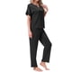thumbnail image 4 of INSPIRAR CHIC Pijamas de Satén para Mujeres, Camisa de Manga Corta con Cuello en V y Pantalones Largos, Conjunto de Ropa de Casa Suave Pjs Set L Negro, 4 of 6