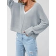 thumbnail image 6 of Women Casual V Neck Solid Color Long Sleeve Off Shoulder Loose Crop Pullover Sweater Tops, 6 of 9