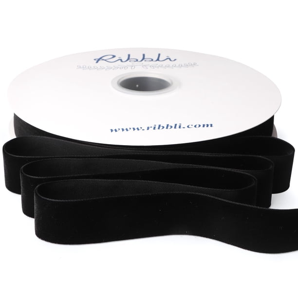 Cinta decorativa Ribbli de terciopelo negro, bobina de 2,5 cm x 23 m