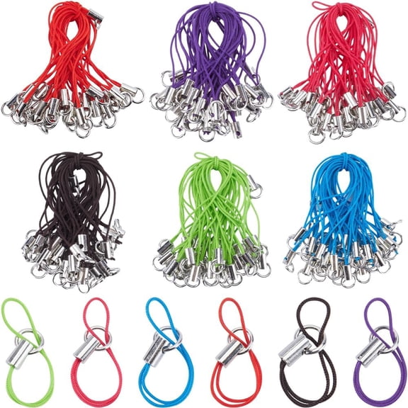 180Pcs 6 Colors Cellphone Split Ring Strap Detachable Phone Lanyard Lobster Clasp Mobile Straps Hand Wrist Strap Phone Charm Cords DIY