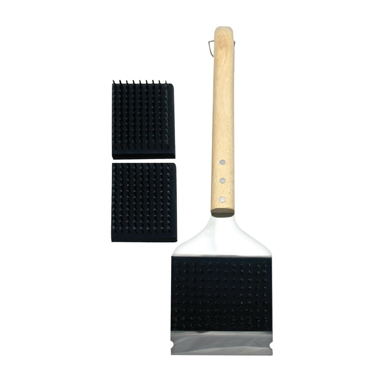 Bbq Brush With Dual Head, Multi-functional Outdoor Wooden Handle