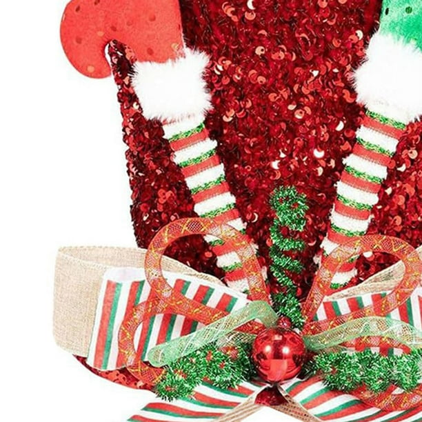 veasfak Christmas Tree Topper Bow Top Hat with Elf Legs Flat Hat