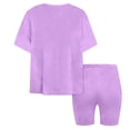 thumbnail image 4 of CPNG Girls Two Piece Sets Kids Solid Color Round-Necked Short Sleeve T-shirt and Elastic Waist Tight Shorts Summer Outfits(Light Violet,7-8 Years), 4 of 6