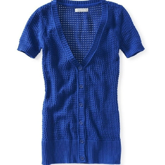 Aeropostale Womens Eyelet Button Down Cardigan Sweater, Blue, Juniors, X-Small
