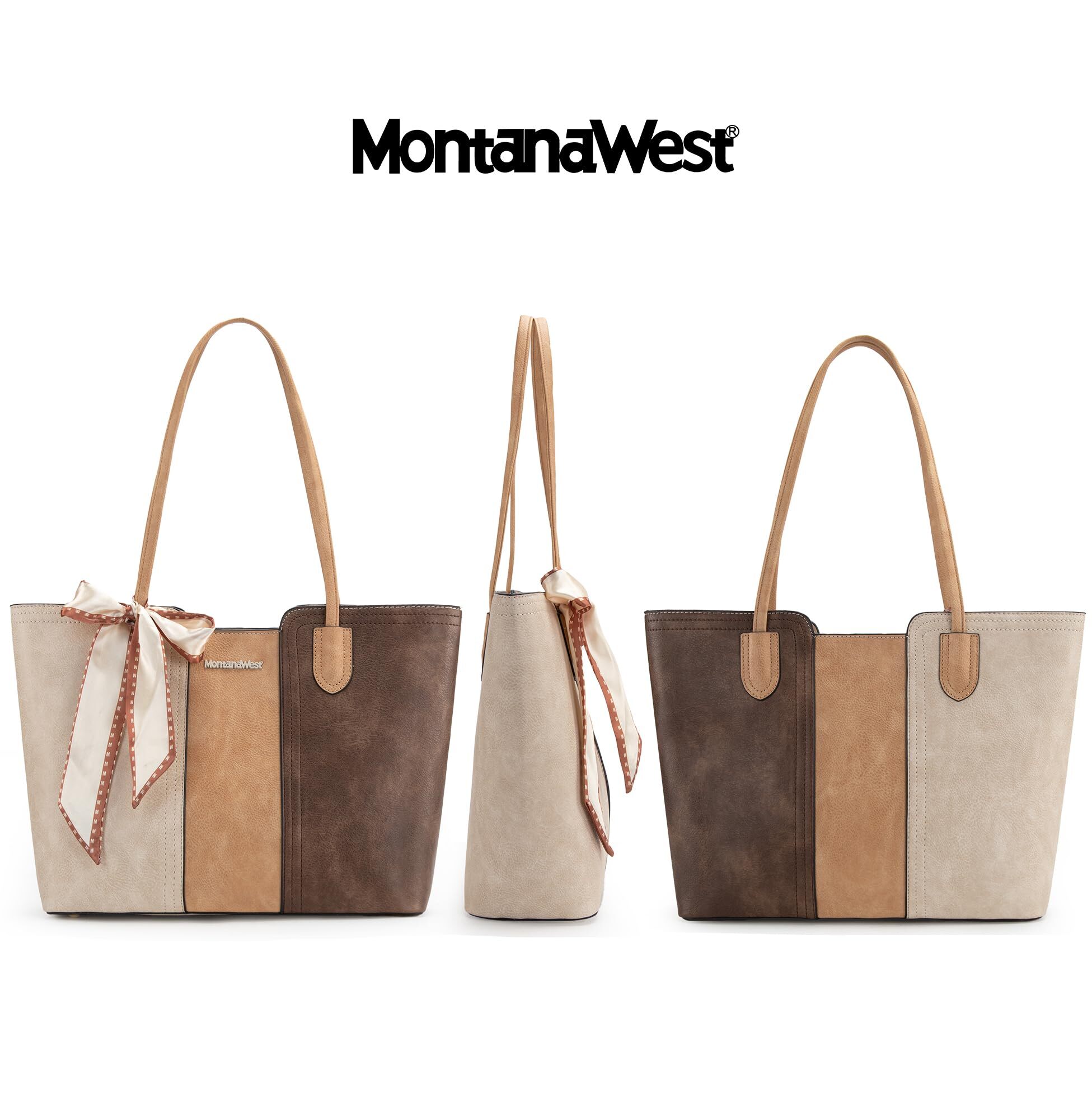 Montana West Tote Bag for Women with Scarf, Beige photo 3