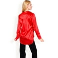 thumbnail image 5 of Women's Satin Button-Up Blouse with Collared Neck and Long Sleeves - Medium, Red, 5 of 7