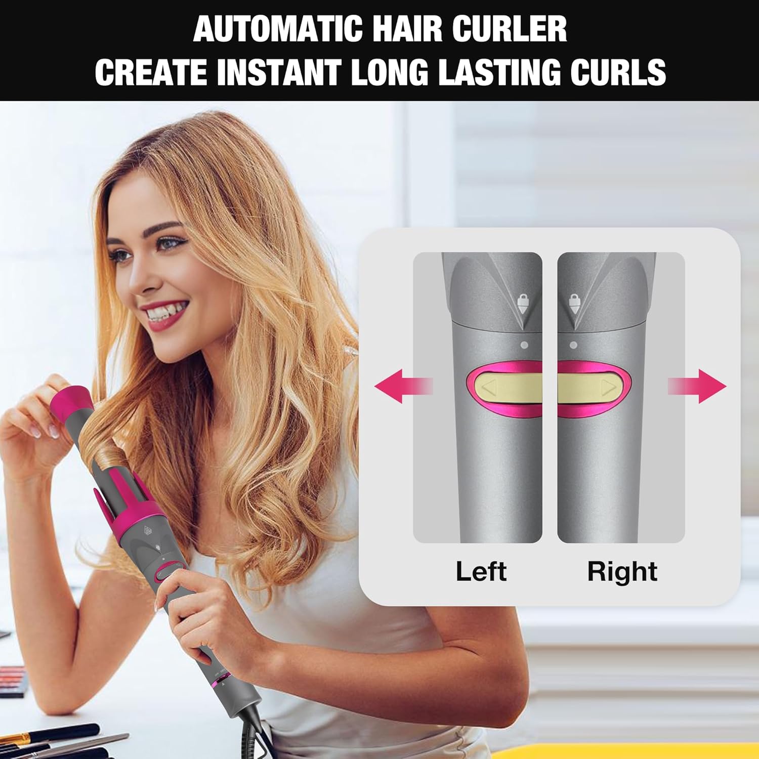 RKXQT3 in 1 Curling Iron Automatic Hair Styling Curler Wand Set with 3 Interchangeable Ceramic Coasting Barrels(0.75'' to 1.25'') Temperature Adjustments Fast Heat-UP 446°F for Long Medium Hair