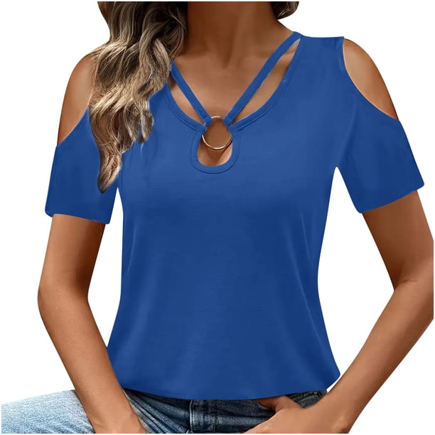 mfyjkho Tops Casuales Para Mujer, Camisas De Manga Corta Para Mujer, Blusas Casuales De Verano, Blusas De Moda, Camisetas Lindas, Conjuntos, Ropa Tops Y Blusas Para Mujer L