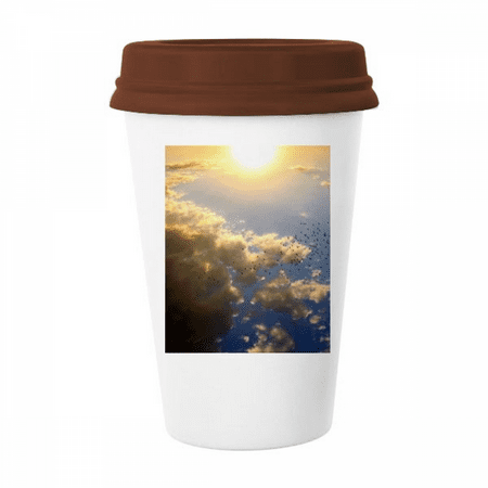 

Orange Sunshine Sky Blue Clouds Mug Coffee Drinking Glass Pottery Cerac Cup Lid