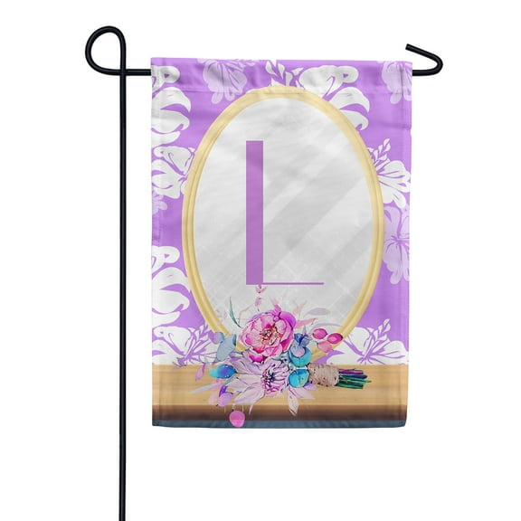 America Forever Spring Monogram Garden Flag Letter L 12.5 x 18 inches Double Sided Vertical Outdoor, Yard, Lawn, Beautiful Floral Design, White Flower, Summer Floral Garden Flag
