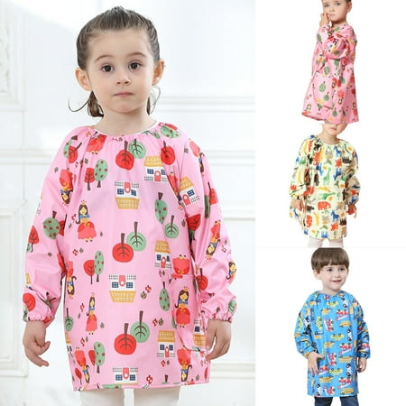 

harmtty Baby Bib Shirt Eye-catching Waterproof Polyester Ultra-light Toddler Eating Painting Drawing Apron for Home Pink