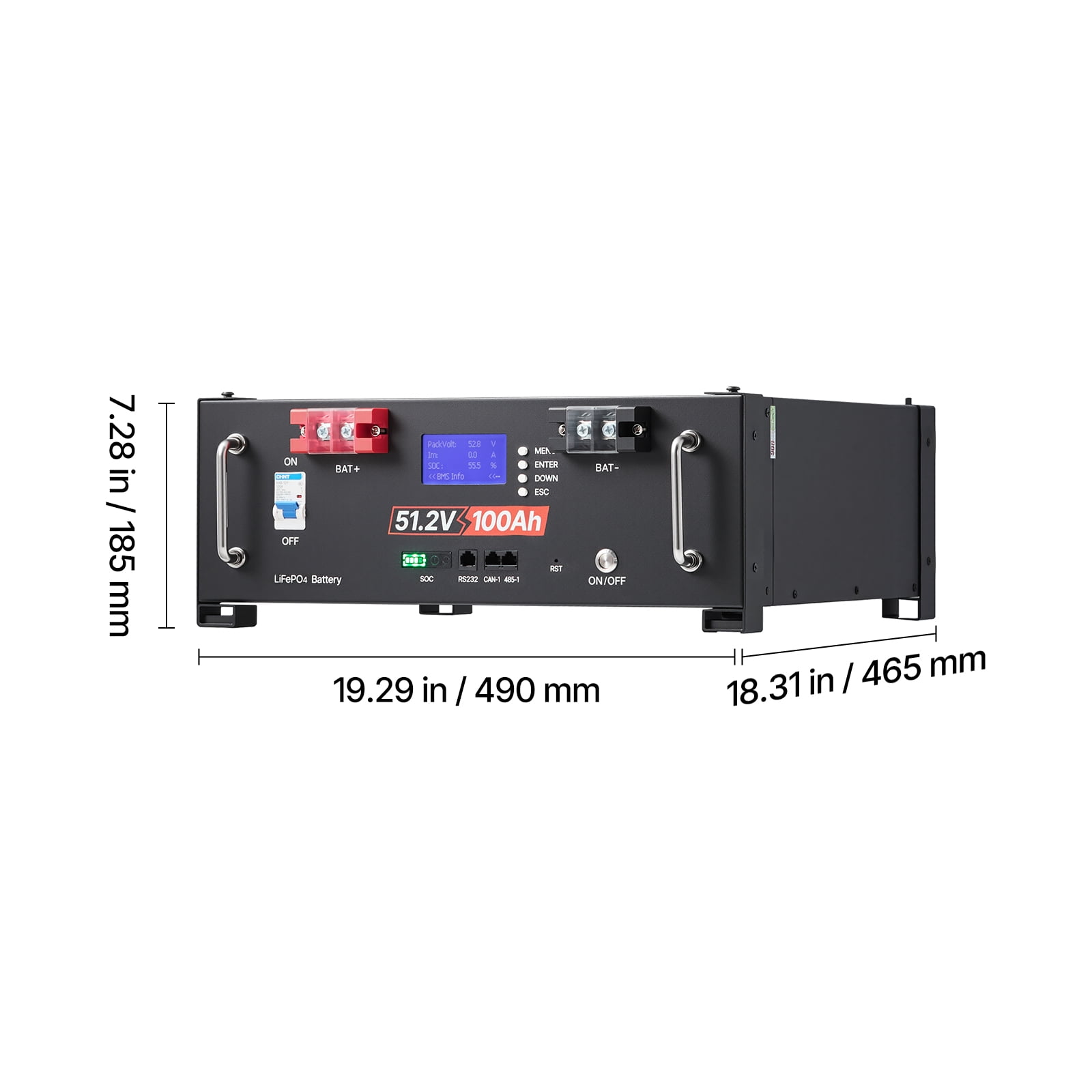 VEVOR 48V 100Ah LiFePO4 Lithium Battery, Built-in 100A BMS, 51.2V Server Rack LiFePO4 Battery with Bluetooth, 5.12kWh Capacity, Max 6000 Cycles, LCD Display, for Off-Grid, Solar System, Backup Power