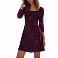 thumbnail image 1 of Vestidos de fiesta para mujeres INSPIRE CHIC con estampado de estrellas, escote cuadrado, vestido de prom vintage mini de terciopelo en color burdeos, 1 of 7
