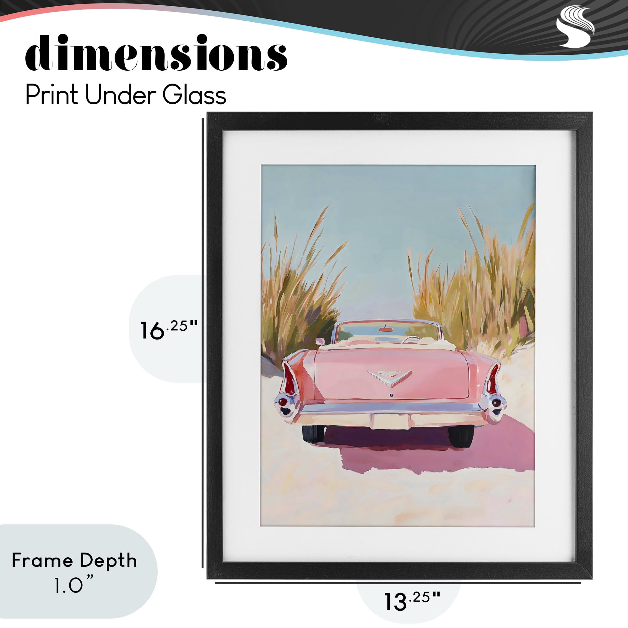 Stupell Industries Pink Cadillac on Beach Black Framed Print Under Glass, design by The Prints Vibe