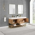 thumbnail image 3 of Bianco 60" Wood Vanity in Light Brown with White Composite Stone Top and Mirror, 3 of 12