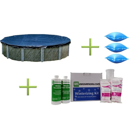 Swimline 24 Ft Round Pool Cover, Three 4'x4' Air Pillows and Winterizing
