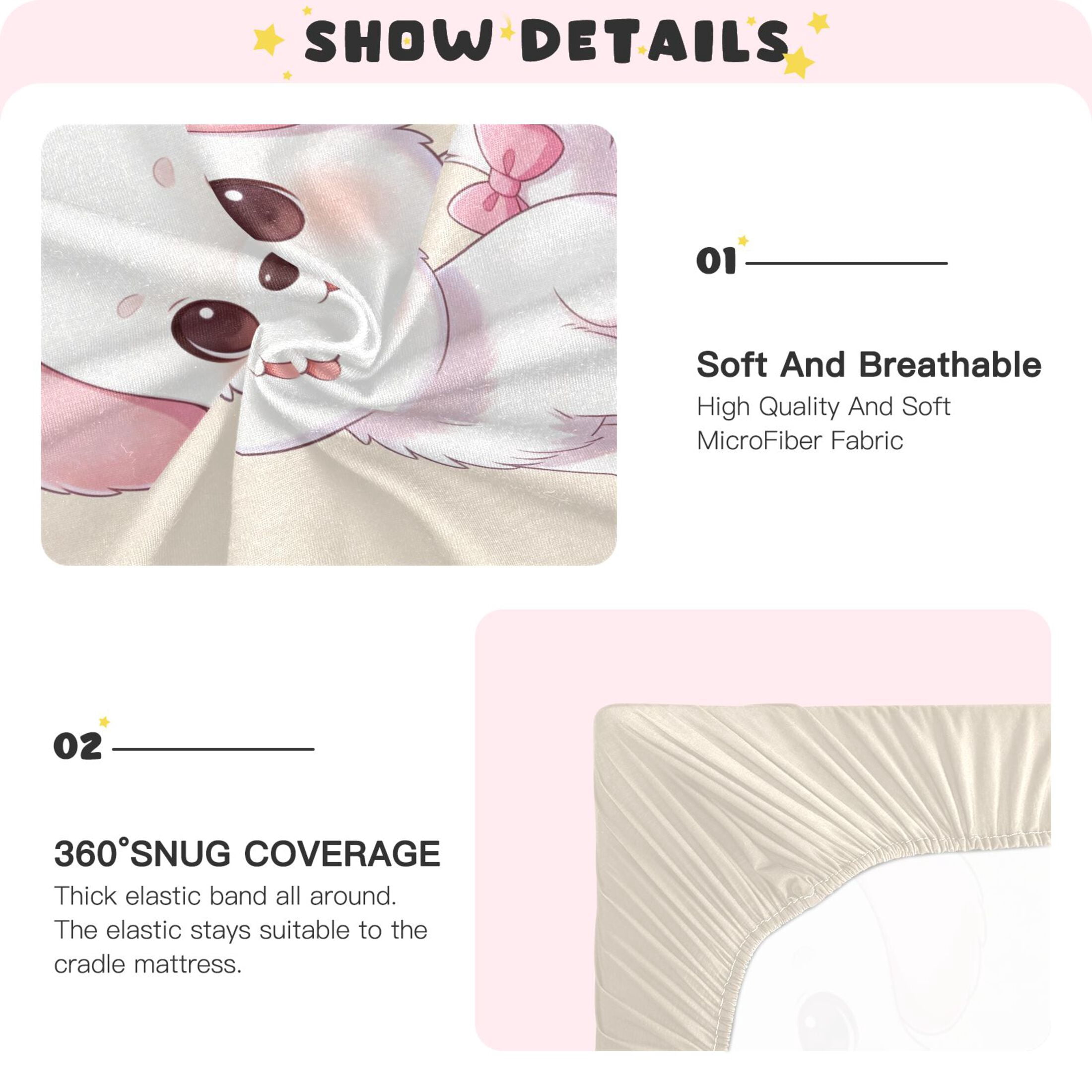 Baby Essentials 52”x 28”- Standard Cotton-like Modal Elastic- Cute White Dog Design Crib Sheets for Newborns and Toddlers