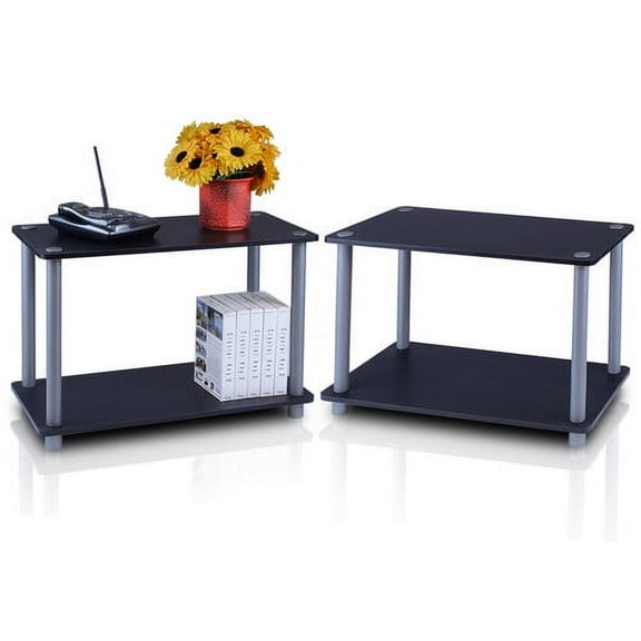 Furinno 11250-SET-BK Turn-N-Tube 2-Tier Shelves/End Tables Set in 2 Pcs Set