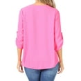 thumbnail image 3 of Women's Casual Solid Round Neck Loose Fit Roll Tab 3/4 Sleeve Shirt Blouse Tops, 3 of 6
