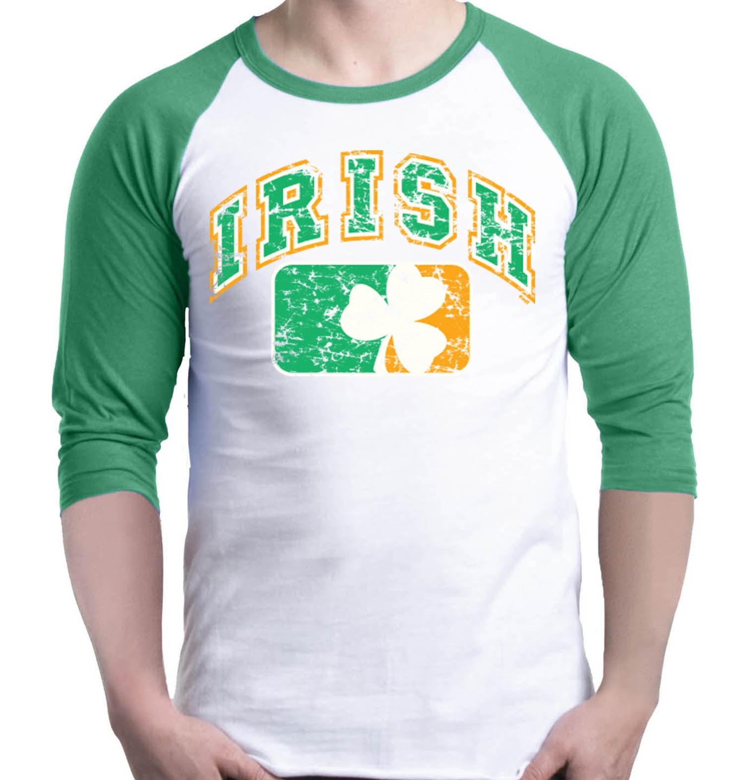Shop4Ever Men's Distressed Irish Flag St. Patrick's Day Raglan Baseball ...