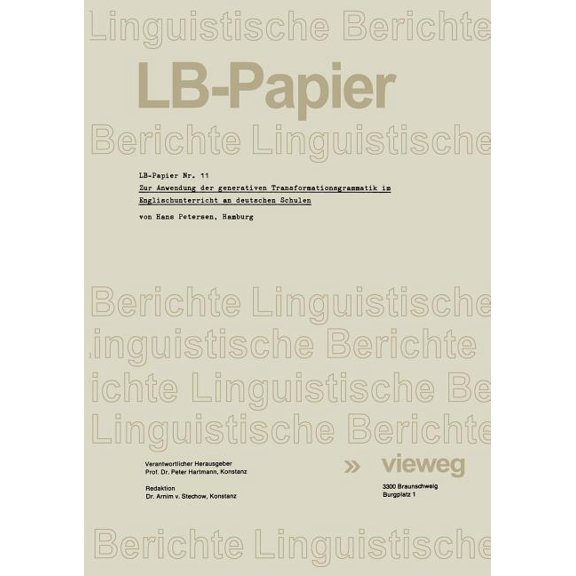 Zur Anwendung Der Generativen Transformationsgrammatik Im Englischunterricht an Deutschen Schulen, (Paperback)