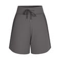 thumbnail image 7 of Bloomae Women's Bermuda Knee Length Athletic Running Long Shorts with Pockets Quick Dry Shorts Drawstring Elastic High Waisted UPF 50+ Side Slit Shorts Dark Gray M, 7 of 7