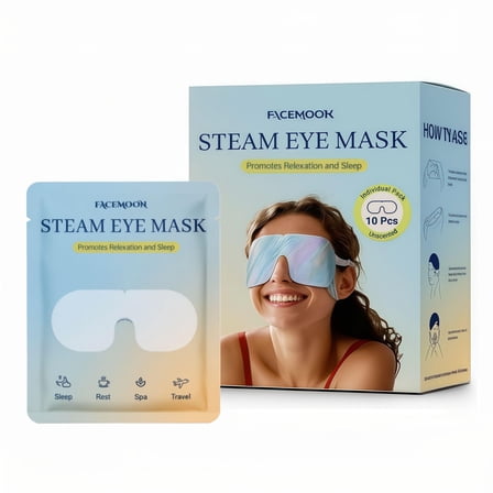 FACEMOON Steam Eye Mask, Heated Warm Compress for Dry and Tired Eyes, Dark Circles, Odorless, Disposable, 10 Count