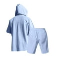 thumbnail image 5 of NAFUU Men's Hawaiian Matching Set New Mens Solid Color Linen Hooded Casual Short Sleeved Beach Shorts Two Piece Suit Athletic Jogging Tracksuit, 5 of 9