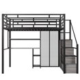 thumbnail image 5 of Euroco Metal Full Size Loft Bed with Desk and Shelves, Storage Wardrobe and Cabinets for Kids Teens, Black, 5 of 13