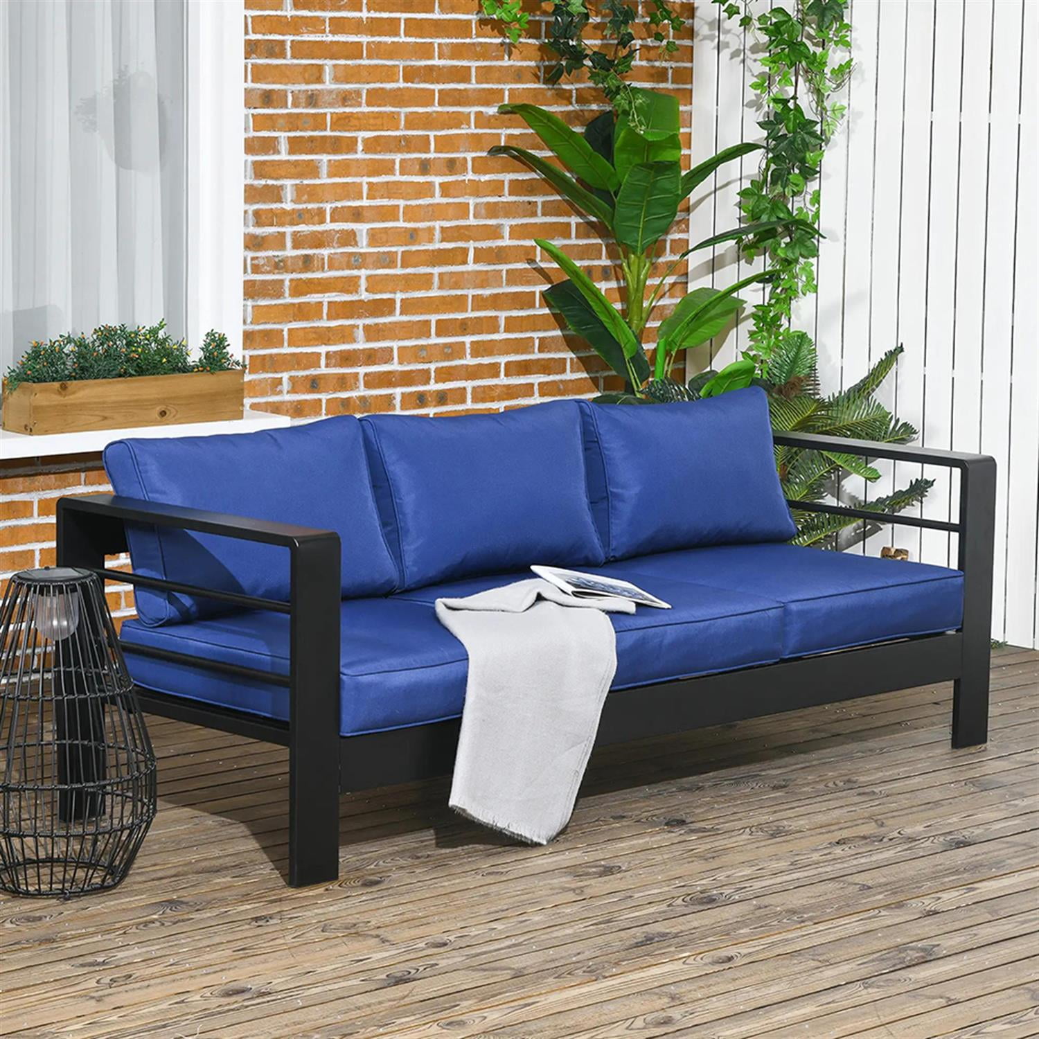 Demi Bonn Outdoor Loveseat Sofa Aluminum Patio Furniture with Wide Armrests, All-Weather Metal Outdoor Couch with Cushions, Blue
