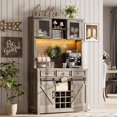 thumbnail image 2 of IdealHouse 72" Farmhouse Coffee Bar Cabinet with LED Lights & Power Outlet, Kitchen Hutch with Wine Glass Rack, Sliding Barn Doors, Drawers & Storage for Home Bar, Light Grey, 2 of 7