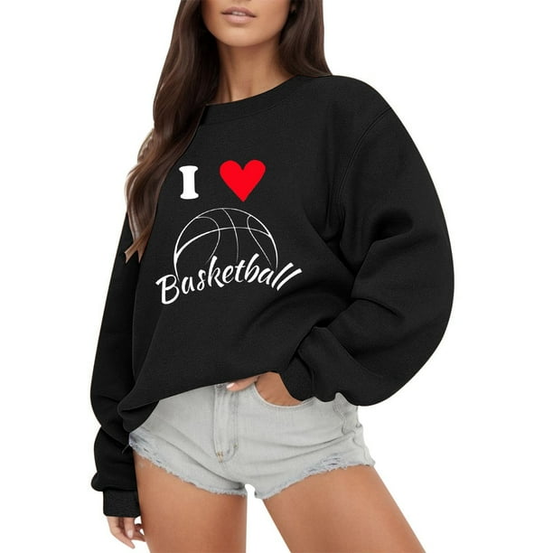 Gibobby Sudadera sin capucha y ocio Moda de mujer Ocio Amor Deportes Amor Impresion Cuello redondo Manga larga Suelta Top Sueter sin capucha 1 Negro XXL Bodega Aurrera en linea