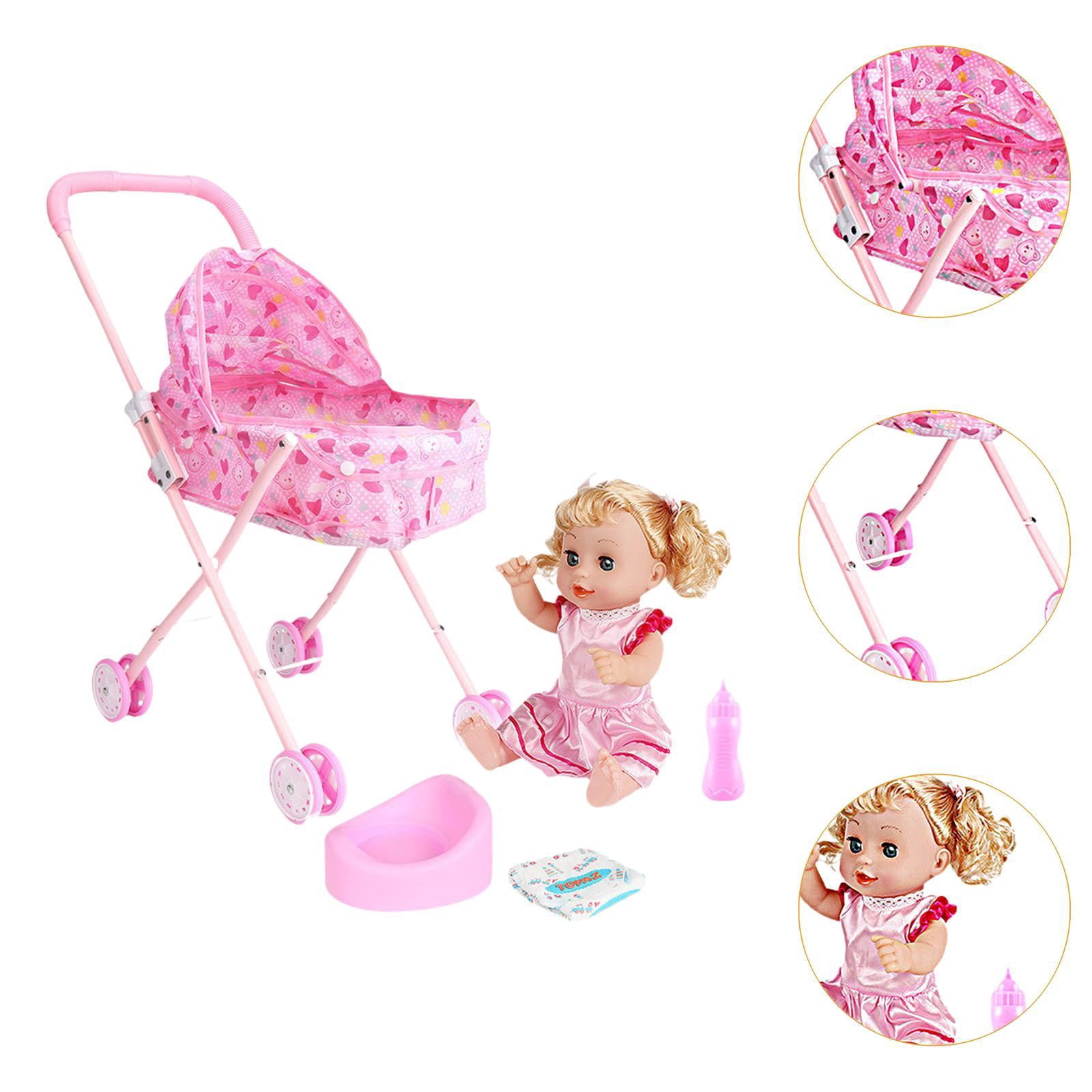 Juego De Muñeca De 10 Pulgadas Con Cochecito Y Kit De Alimentación – Juguete De Rol Interactivo De Felpa Suave Para Niños, Incluye Accesorios De Cuidado De Bebé