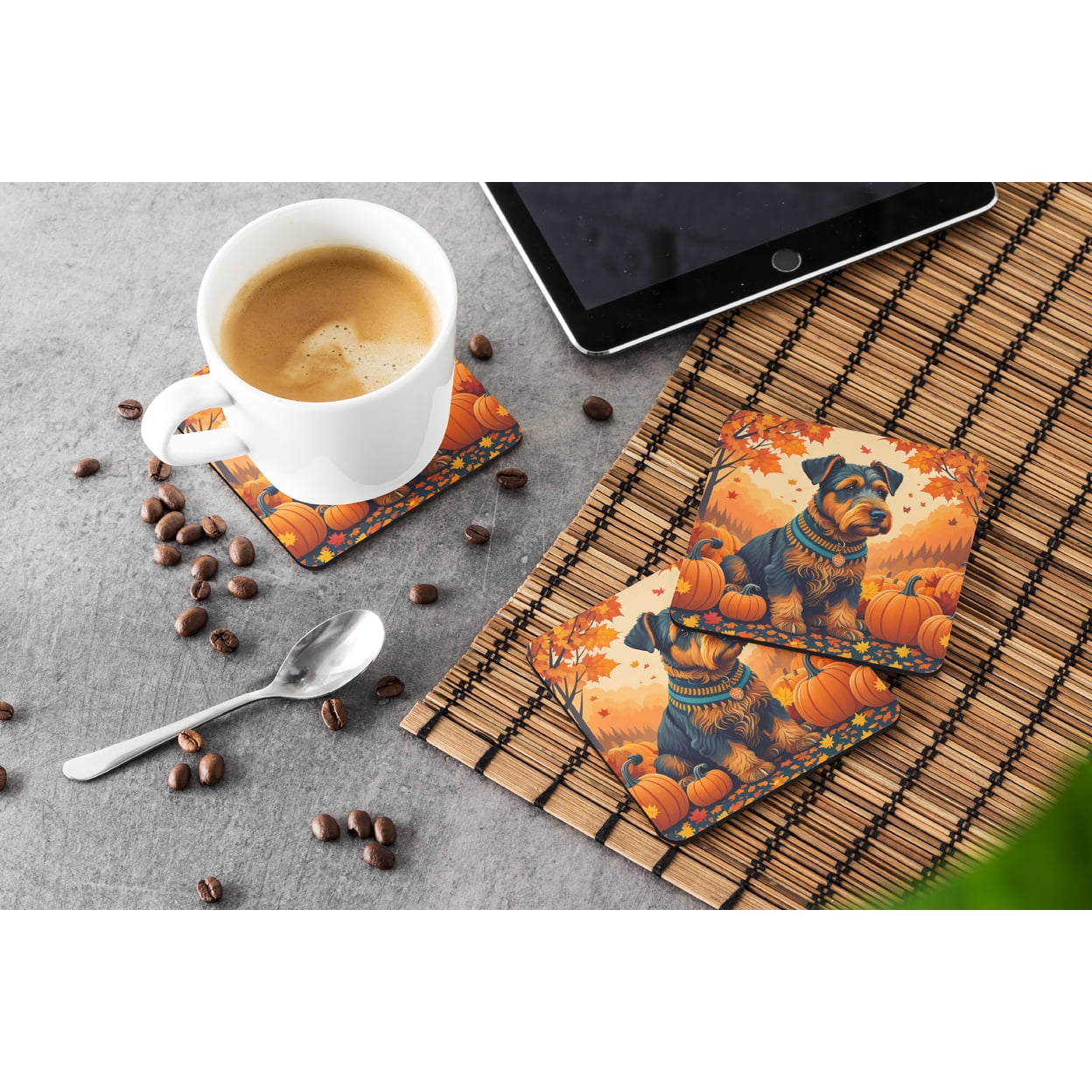 Carolines Treasures DAC1003FC 0.15 x 3.5 x 3.5 in. Airedale Terrier Fall Foam Coasters - Set of 4