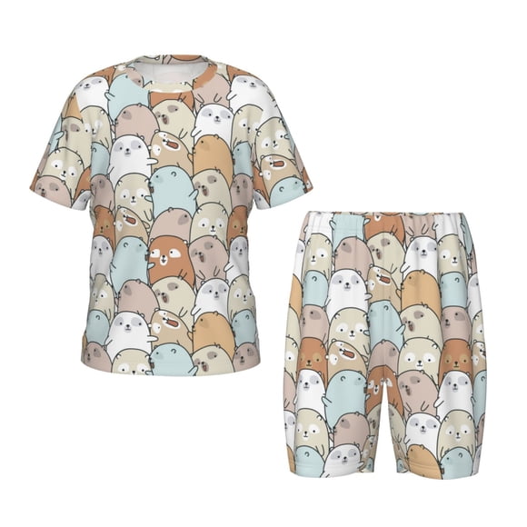 Balery Lovely Bear Conjunto de Pijama Infantil de Manga Corta con Estampado – Ropa de Dormir de Algodón Suave-Small
