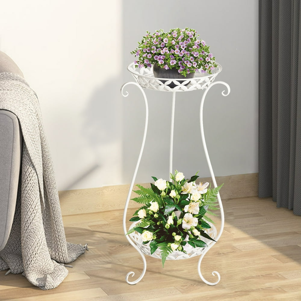 2 Tier Metal Plant Stand Flower Pot Holder Shelves for Garden Home