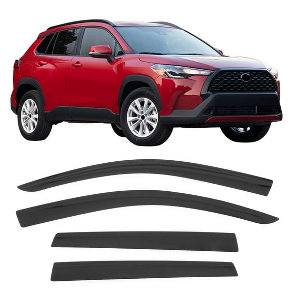 Ikon Motorsports Tape on Window Visors Compatible With 2022-2025 Toyota Corolla Cross, Sun Rain Wind Guard Vent Shade Deflectors Low Profile Style Acrylic Smoke/Tinted 4PCS