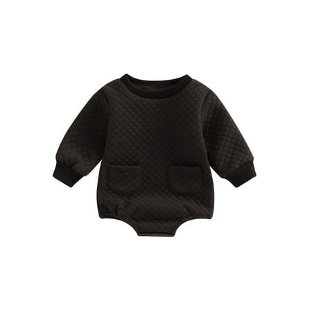 

Ma&Baby Baby Warm Rompers Boys Girls Solid Plaid Pocket Long Sleeve Jumpsuits 0-24 Months