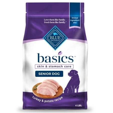 Blue Buffalo Basics Senior Dry Dog Food, Skin & Stomach Care, Turkey Recipe, 4lb