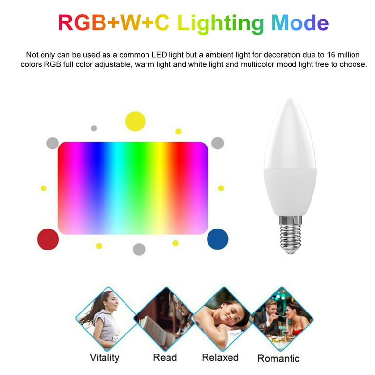 WiFi Smart Bulb RGB+W+C LED Candle Bulb 5W E12 Dimmable Light Phone APP  SmartLife/Tuya Remote Control Compatible with Home for Voice Control, 1  pack 