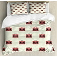 thumbnail image 1 of Hip Hop King Size Duvet Cover Set, Tape Recorder Musician Instrument Breakdance and Rap Music Themed Print, Decorative 3 Piece Bedding Set with 2 Pillow Shams, Cream Vermilion Black, by Ambesonne, 1 of 3