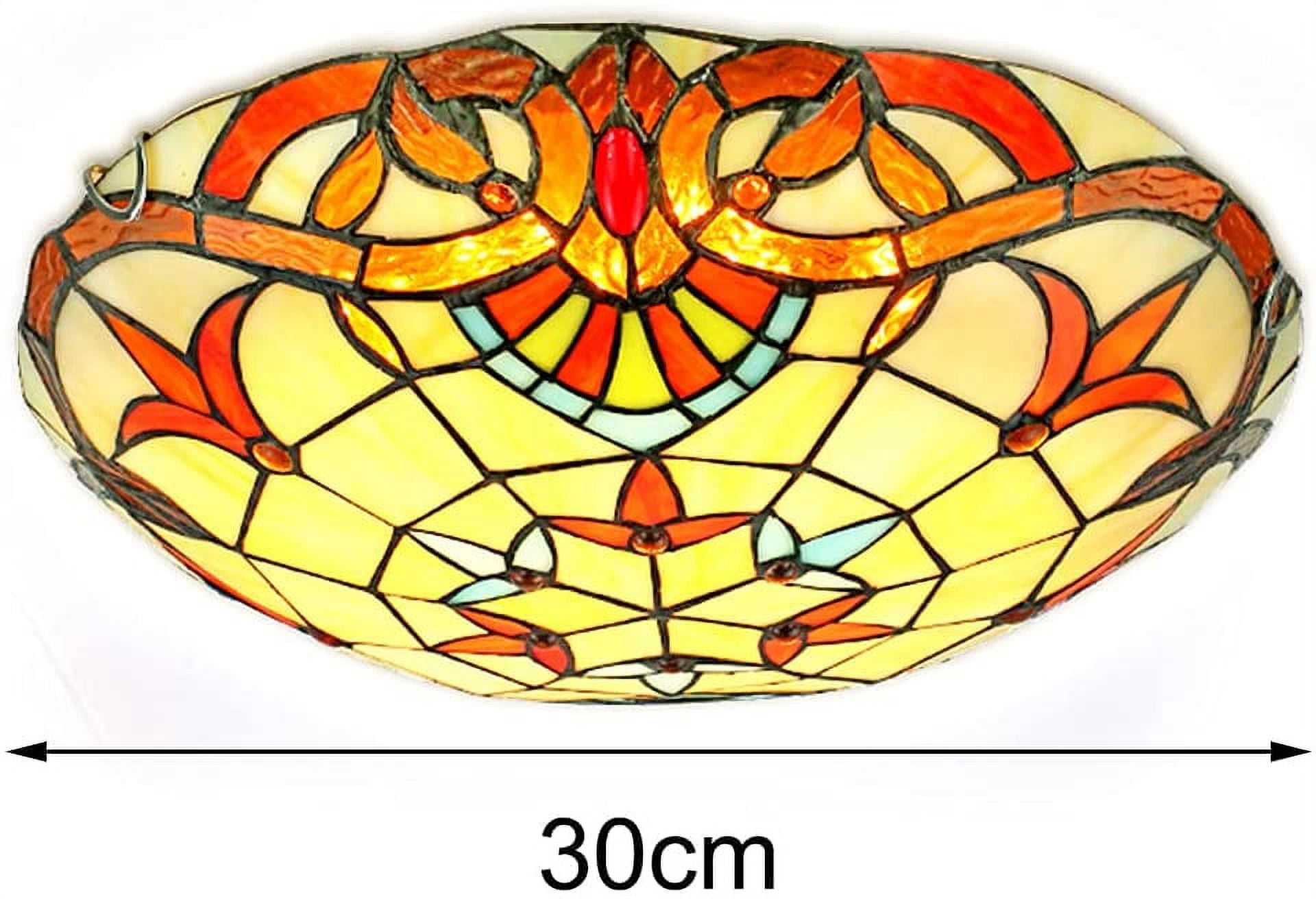 FETCOI Tiffany Style Flush Mount Ceiling Light Vintage Style Ceiling Lamp in Glass Material Victorian Close to Ceiling Light Fixtures