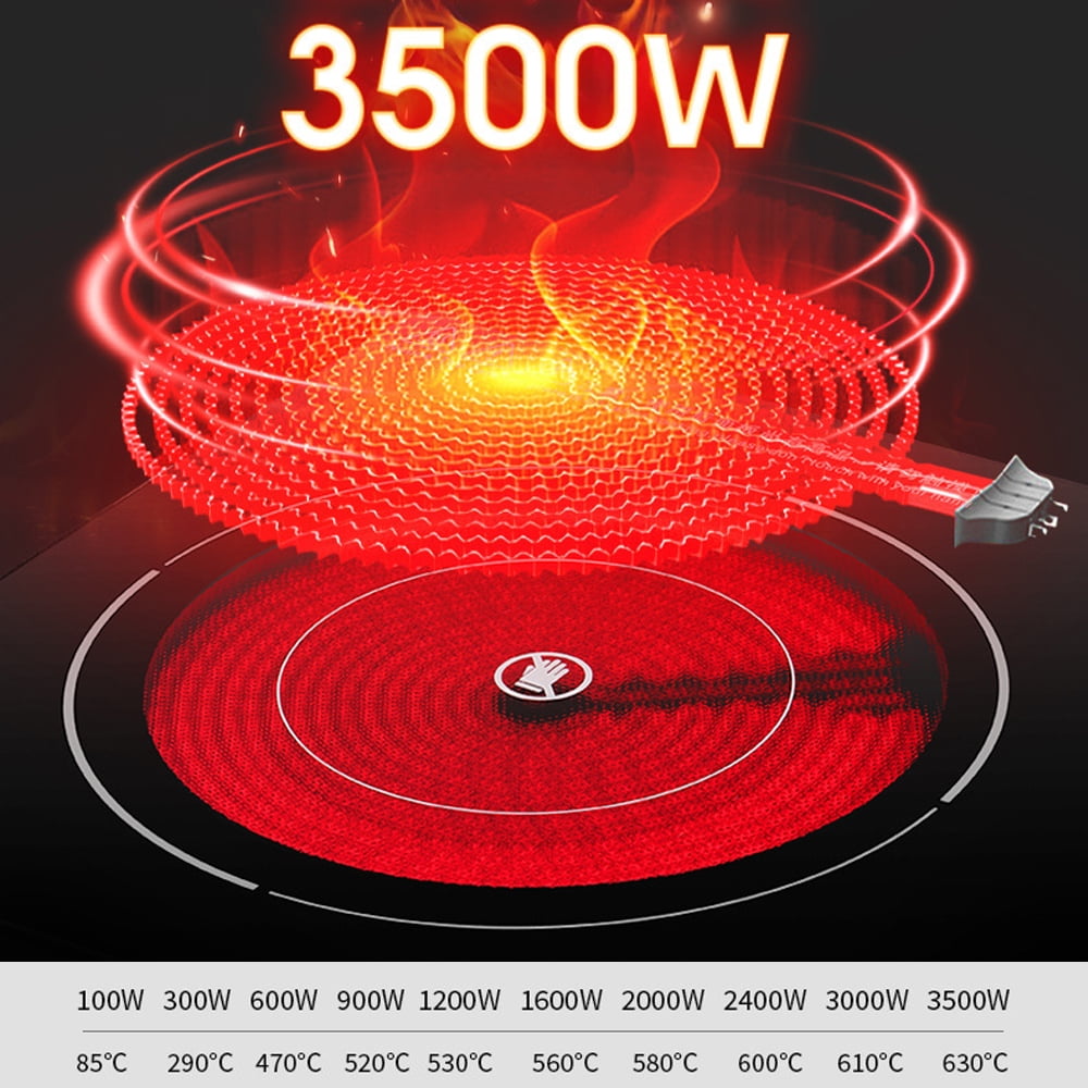 3500W Portable Electric Stove, Infrared Burner with 3-Hour Timer Electric Heating Plate Surface Touch and Knob Controls 10-Level Power Temperature Adjustment for Flat-Bottom Cookware