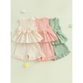 thumbnail image 3 of Toddler Kids Girl Summer Clothes Set 12 18 24 Months 2T 3T 4T 5T Solid Color Bow Round Neck Tank Tops + Elastic Waist Ruffled Shorts 2 Pcs Outfits, 3 of 9