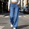 thumbnail image 4 of Vynhevius Women's Denim Jeans Solid Straight Leg Multi Pockets Elastic Waist Long Trousers, 4 of 7